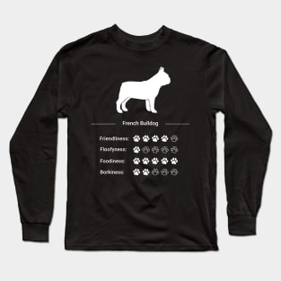 French Bulldog Stats - Friendliness, Floofyness, Foodiness, Borkiness Long Sleeve T-Shirt